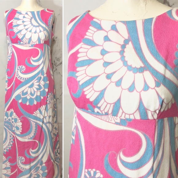 Vintage Dresses & Skirts - VTG 60’s/70’s Hawaiian Bark Cloth Tiki Maxi Dress